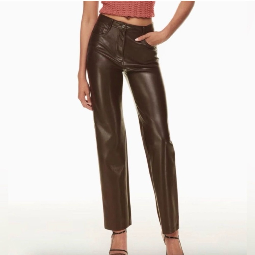 Wilfred The Melina Chocolate Brown Faux Leather Straight High Rise Jeans 14 NEW